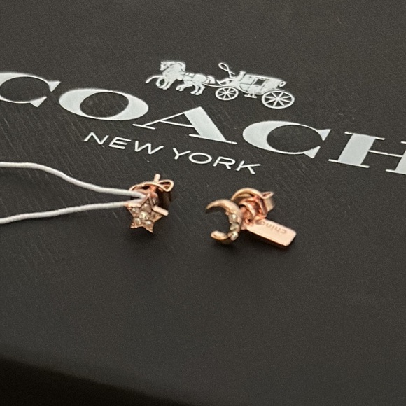 Coach Signature Moonstar Stud Earrings Rose Gold Pair Post Hangtag Crystal - Picture 5 of 5